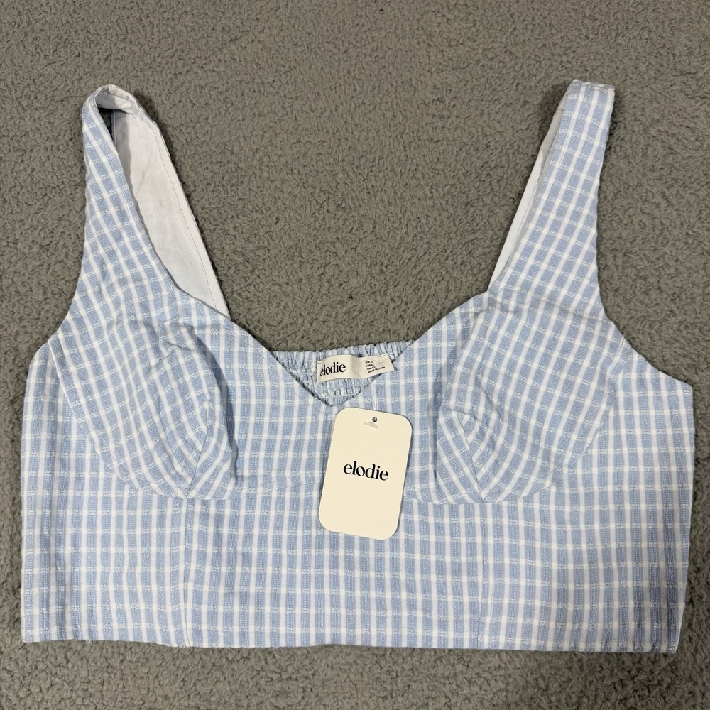 Elodie Gingham Sweetheart Neck Smocked Crop Tank Top Size XL
